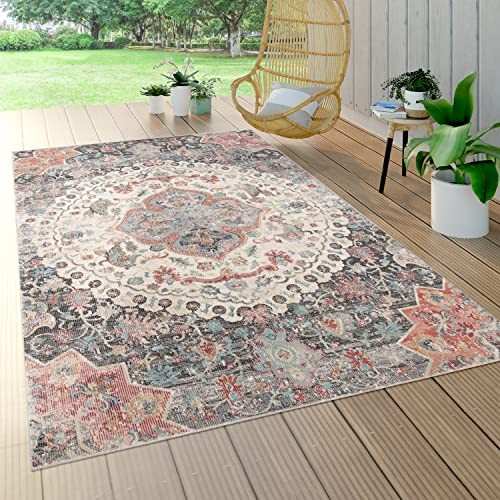 Paco Home Balkon Teppich Kurzflor Grau Orient-Muster 80x150 cm In- & Outdoor