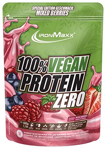 vegan protein pulver ironmaxx mixed berries 500g, zuckerfrei, low carb, laktosefrei