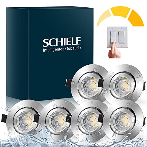 schiele led einbaustrahler dimmbar warmweiß 7w 230v 68-78mm ip44 6er set