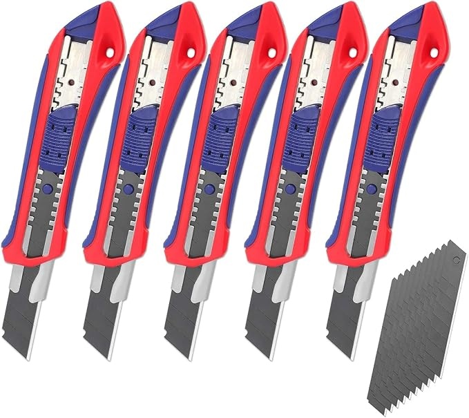 WORKPRO Cuttermesser Set 5 Stück 18mm mit 20 SK5 Ersatzklingen