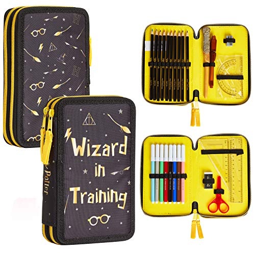 harry potter federmäppchen gelb, 2-fach etui aus polyester, schule zubehör, 1 stück