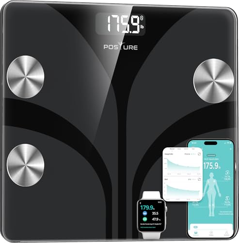 Posture Körperfettwaage Digital mit 13 Messwerten, BMI, App-Synchronisierung, 180 kg