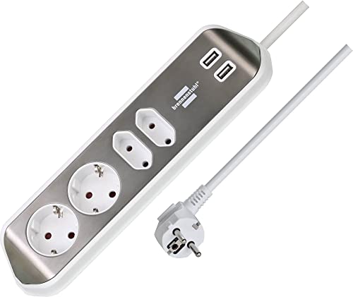 brennenstuhl estilo 4-fach steckdosenleiste mit usb-ladefunktion und edelstahloberfläche