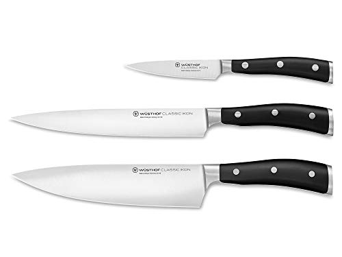 Produktbild: wüsthof classic ikon messersatz 3 teile schwarz silber