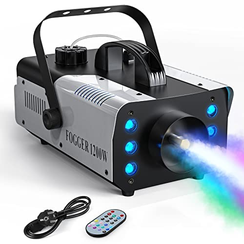 nebelmaschine 1200w mit rgb led und fernbedienung, uking 1l tank für party, halloween, disco