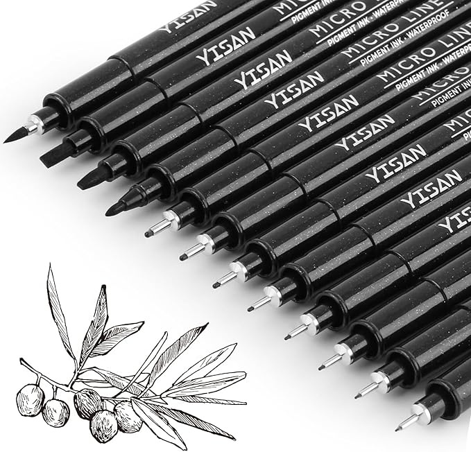yisan fineliner stifte set 12 schwarz wasserfest filzstifte für künstler und zeichnen