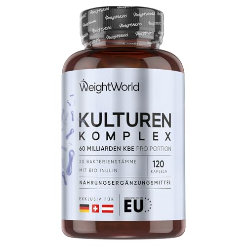 kulturen komplex 60 mrd. kbe, 20 bakterienstämme, bio inulin, 120 vegane kapseln - weightworld