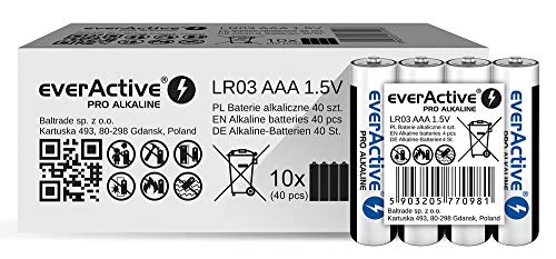 everActive AAA batterien 40er pack, pro alkaline, micro lr03 1.5v, 10 jahre haltbarkeit