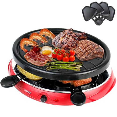raclette grill 4 personen mit 4 pfannen und ovaler antihaft grillplatte - 900 w