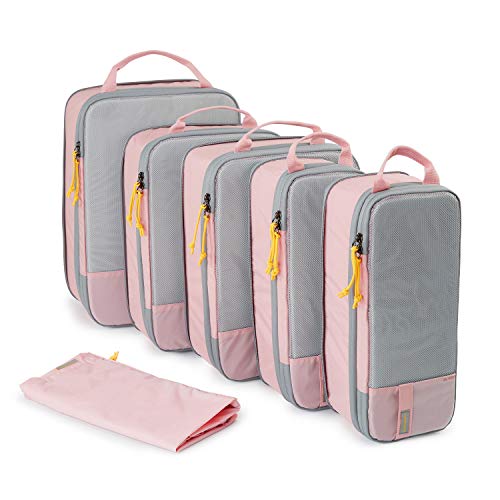 koffer organizer packing cubes 6 stk, bagsmart kompressionspacktaschen rosa, wasserdicht