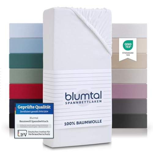 Produktbild: blumtal jersey betttuch 200 x 200 cm 100% baumwolle oeko-tex weiß bis 25 cm matratzenhöhe