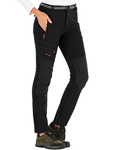 DAFENP Damen Wanderhose Softshell Winddicht Wasserdicht Warm KZ1635W-Black-L