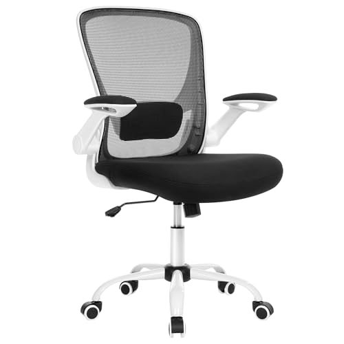 songmics bürostuhl OBN37WT ergonomisch, klappbare armlehnen, höhenverstellbar, bis 120 kg