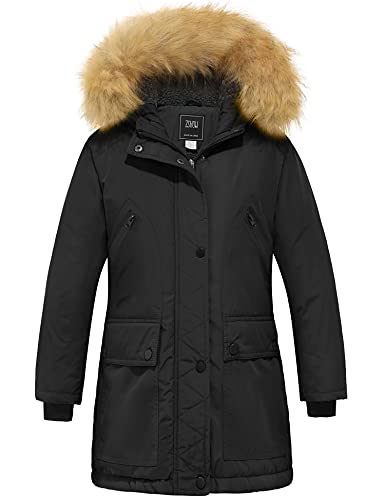 ZSHOW Mädchen Winterjacke Baumwolle gefüttert wasserabweisend Schwarz 152-158