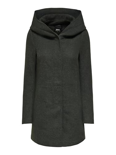 only damen mantel fleecejacke onlsedona cardigan mit kapuze und reißverschluss, dunkelgrün, größe m