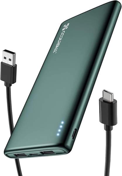 Coolreall Power Bank 10000mAh, schlank, leicht, USB C, 2 USB Ausgänge, kompatibel mit iPhone, Samsung, Huawei, Xiaomi