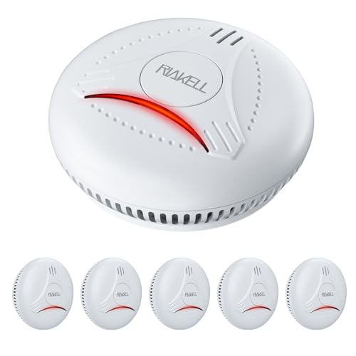 riaKELL rauchmelder 5er set, feueralarm 10 jahre batterie, 85 dB, fotoelektrisch