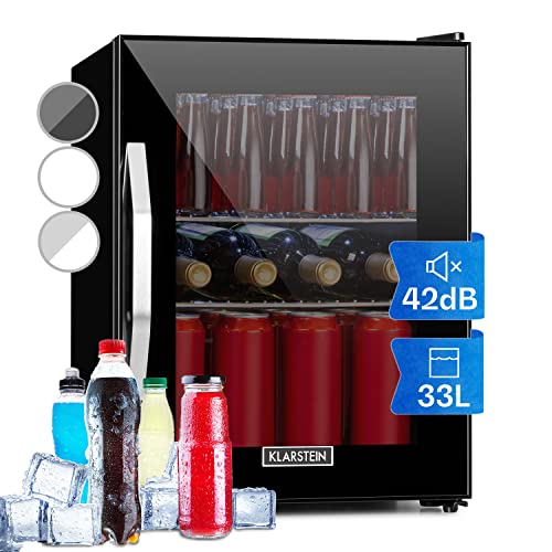 Produktbild: klarstein drinks fridge mini kühlschrank 33 liter glas tür leise 0-10C schwarz