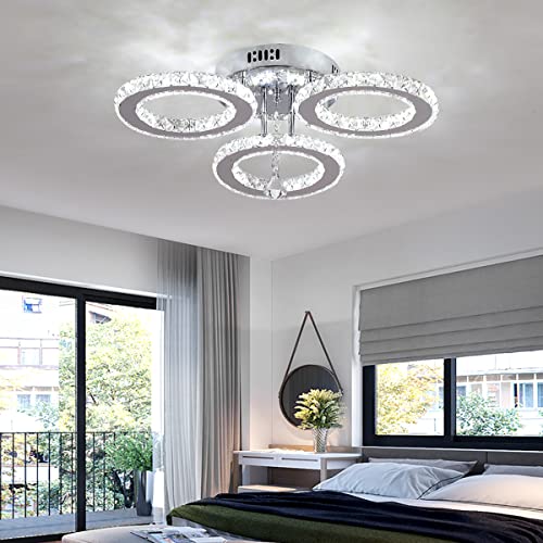 kristall led deckenleuchte kaltweiß 6000k 3 ringen edelstahl für wohnzimmer schlafzimmer küche flur