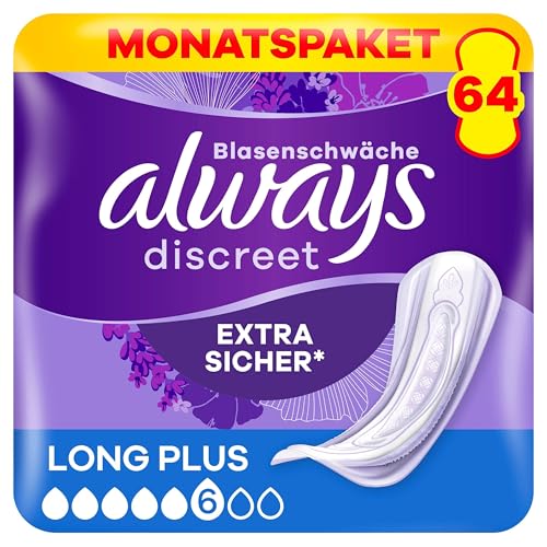 Produktbild: always discreet inkontinenzeinlagen für frauen long plus 64 stück extra sicher, diskret