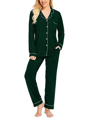 swomog schlafanzug damen langarm pyjama zweiteilig mit knopfleiste und hose