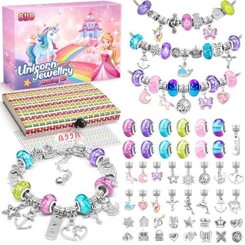 biib einhorn geschenke für mädchen, bastelset armbänder für kinder 4-12 jahre