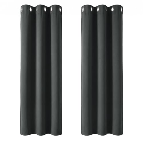 Deconovo Blickdichte Verdunkelungsgardinen mit Ösen Thermovorhang, 183x107cm, Beige, 2er Set