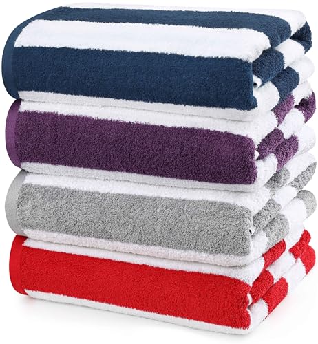 utopia handtücher 4er-pack strandtücher 76x152 cm 100% baumwolle rot marineblau grau pflaume