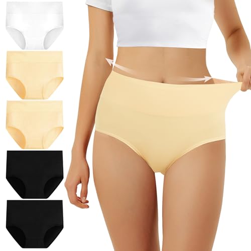 FALARY Damen Unterhosen Baumwolle Hohe Taille 5er Pack Stretch Atmungsaktiv