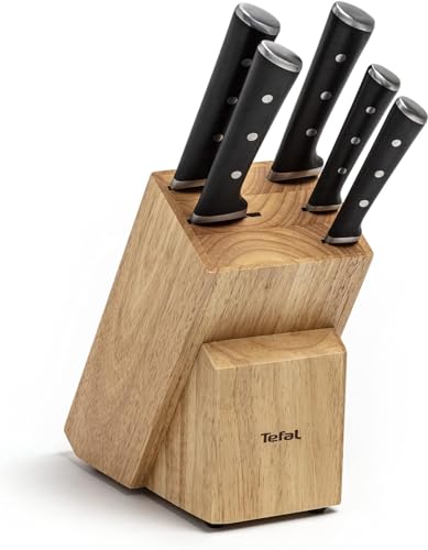 tefal ice force holzmesserblock mit 5 messern, brotmesser 20 cm, kochmesser 20 cm