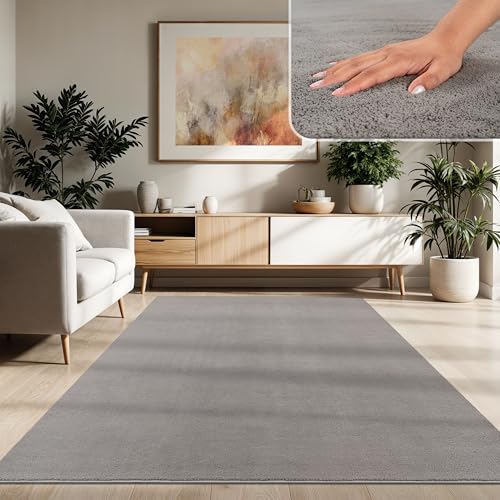 Paco Home Wohnzimmer Teppich 200x280 cm kurzflor waschbar grau flauschig rutschfest