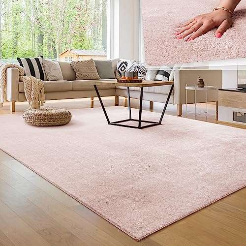paco home waschbarer teppich 160 x 220 cm rosa kurzflor rutschfest modern flauschig