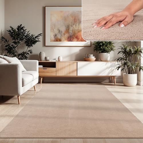 paco home teppich waschbar kurzflor beige flauschig rutschfest pflegeleicht 140x200 cm