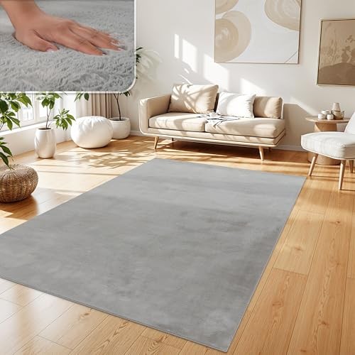 Paco Home Hochflor Teppich Grau 200x280 cm Kunstfell pflegeleicht waschbar modern
