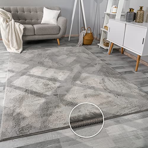 Produktbild: paco home hochflor teppich grau 120x160 cm flauschig kunstfell plüsch shaggy