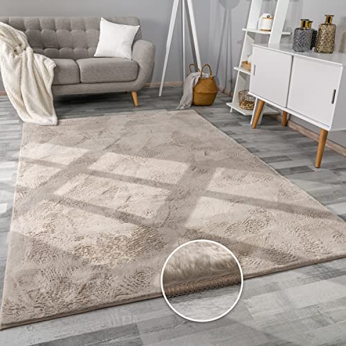 paco home teppich kunstfell waschbar flauschig modern beige 80x150 cm