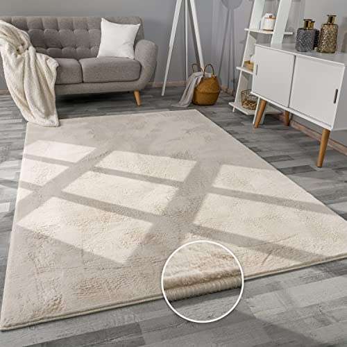 paco home hochflor teppich kunstfell shaggy flauschig creme 120x160 cm