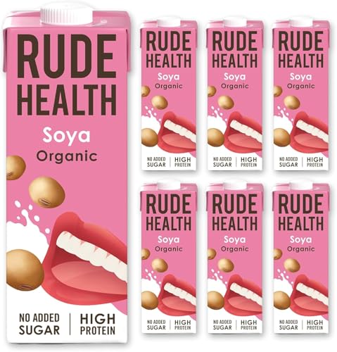 Rude Health 6 x 1 Litre Organic Soya Dairy-Alt Milk, 100% Natural Organic Drink, Lactose Free, Dairy Free & Gluten-Free, Unsweetened, Award-Winning, Healthy & Vegan, 100% Recyclable Pack