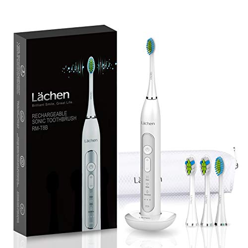 Lächen sonicare elektrische zahnbürste mit 4 aufsteckbürsten, timer, 3 modi, reisetasche