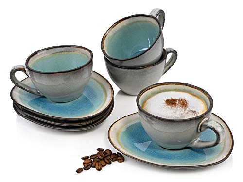 sänger kaffeetassen set capri 8-teilig steingut vintage design 230ml mit untertassen