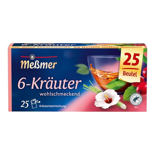 Meßmer 6-Kräuter-Mischung, 25 Teebeutel, vegan, glutenfrei, laktosefrei