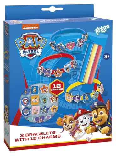 paw patrol charm-armbänder bastelset in rot, gelb, blau mit 18 helden-charms