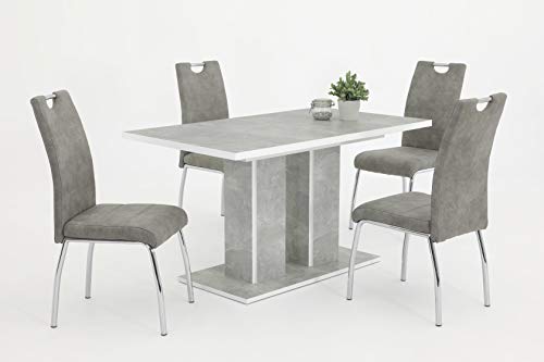 apollo essgruppe 5-teilig mit säulentisch betonoptik 140-180x80cm, stühle grau