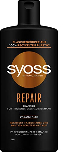 syoss shampoo repair 440 ml, haarshampoo für trockenes und geschädigtes haar, amino-komplex