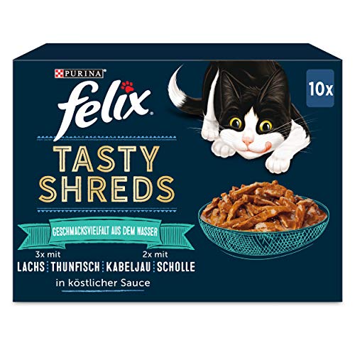 felix tasty shreds katzenfutter nass in sauce, 6er pack 6 x 80g