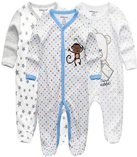 kiddiezoom schlafstrampler baby overall 3er pack baumwolle langarm jumpsuits