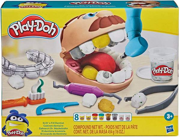 play-doh dr. wackelzahn mit 10 knetwerkzeugen und 8 dosen  56g für 12,59