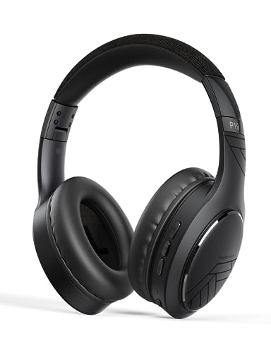 PowerLocus bluetooth kopfhörer over ear, kabellos, 70std spielzeit, hi-fi bässe, headset mit mikrofon für iPad/Handys/Laptops/PC, schwarz/grau