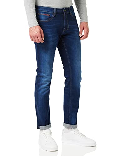 tommy jeans herren jeanshose slim fit stretch blau 31w/34l