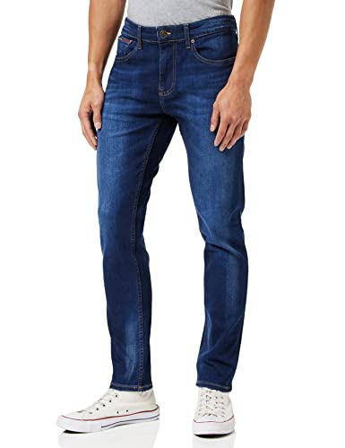 tommy jeans herren jeanshose slim tapered stretch blau 31w/30l